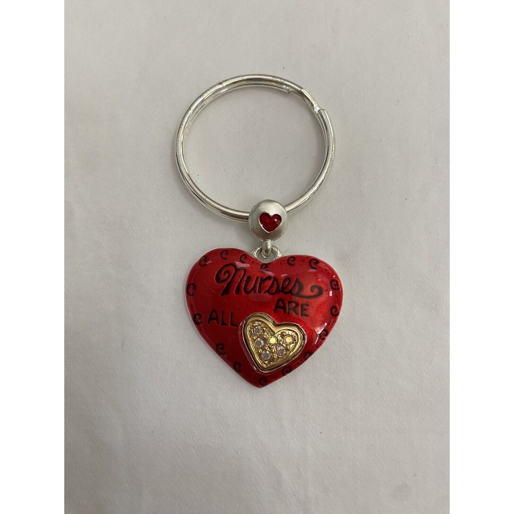 Vintage AJMC Metal Key Ring Key Chain Nurse Heart Theme